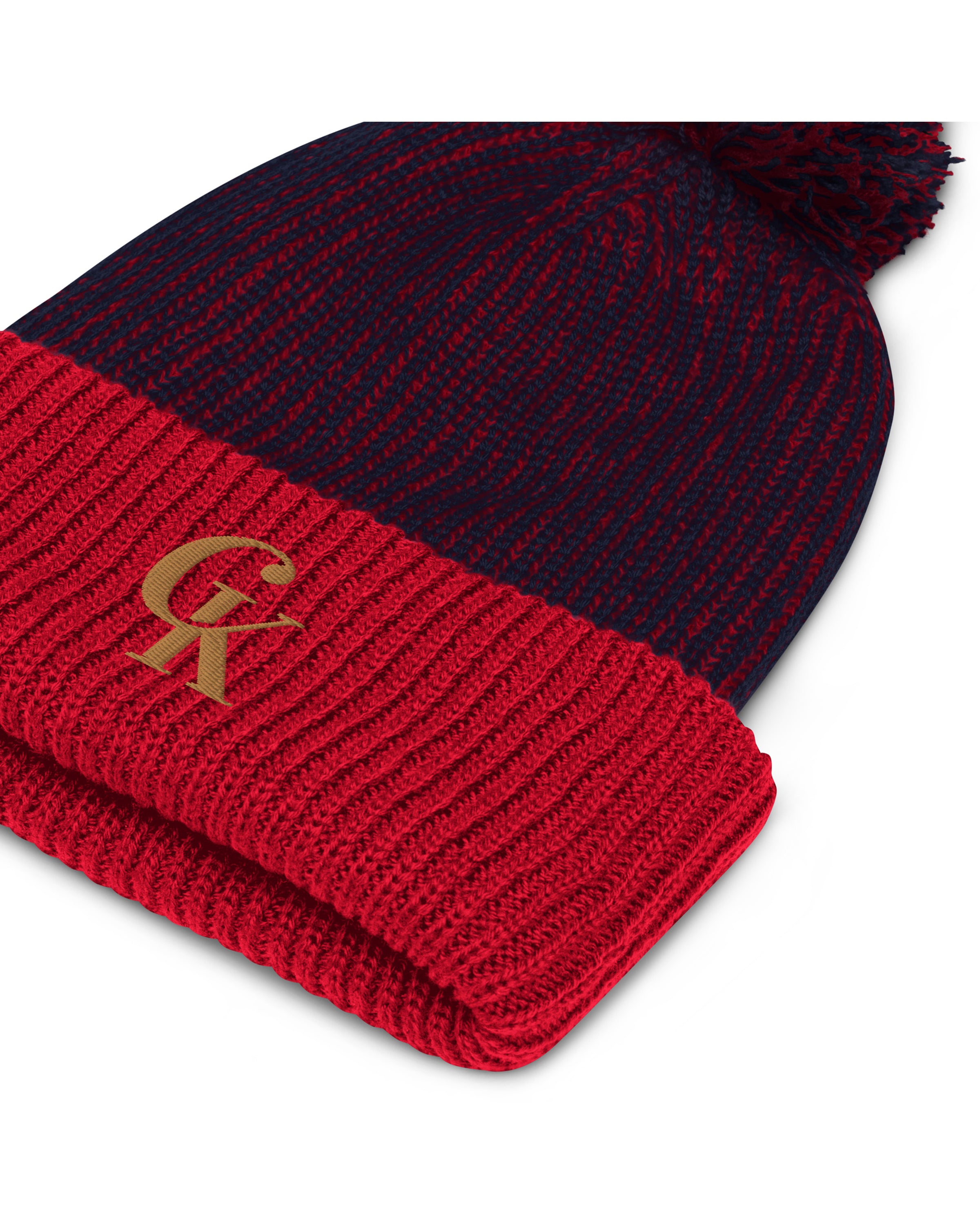 Bonnet stylé avec pompon tacheté bleu marine rouge - Tamarin