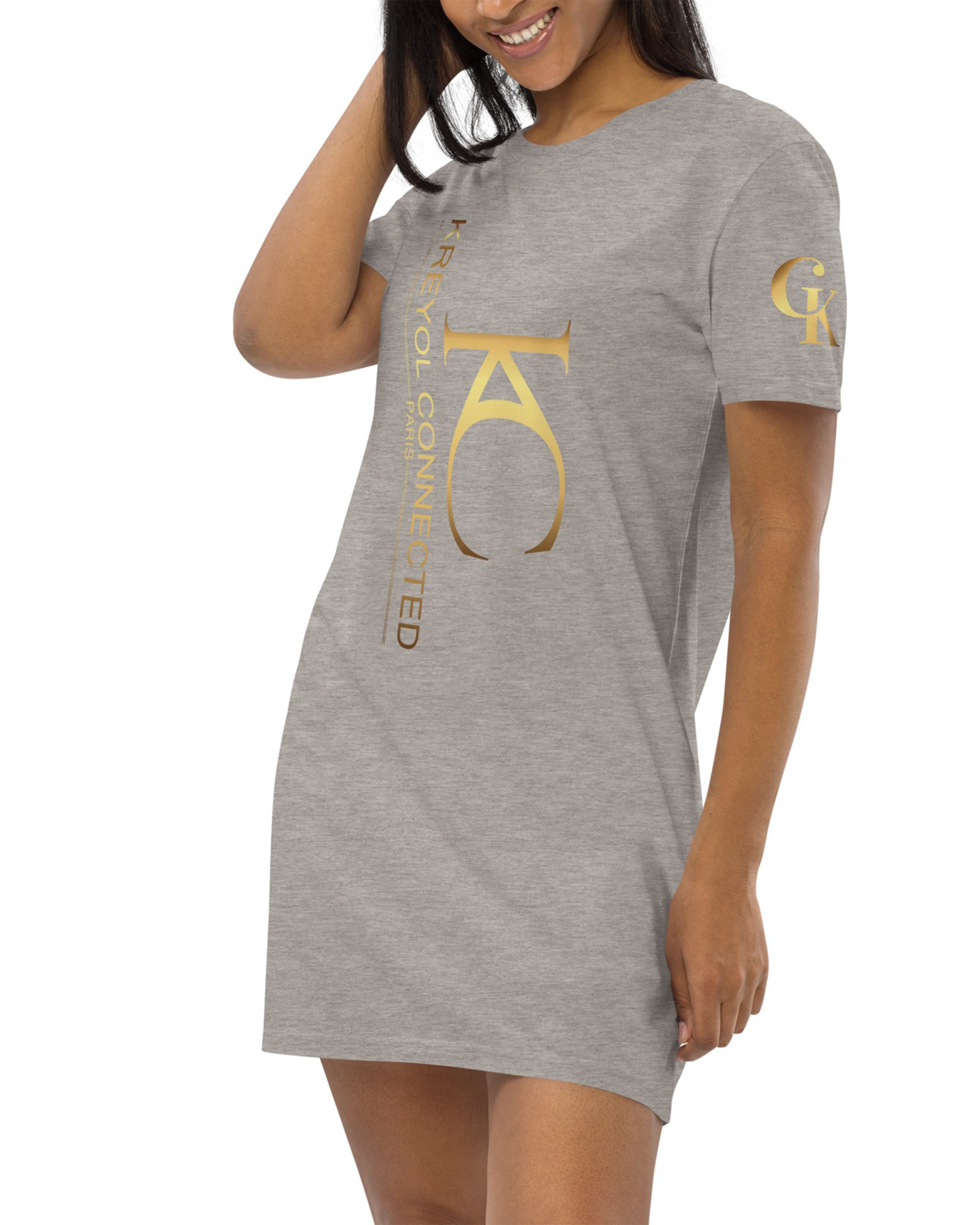 Robe T-shirt en coton bio gris chiné - Papaye#couleur_gris chiné