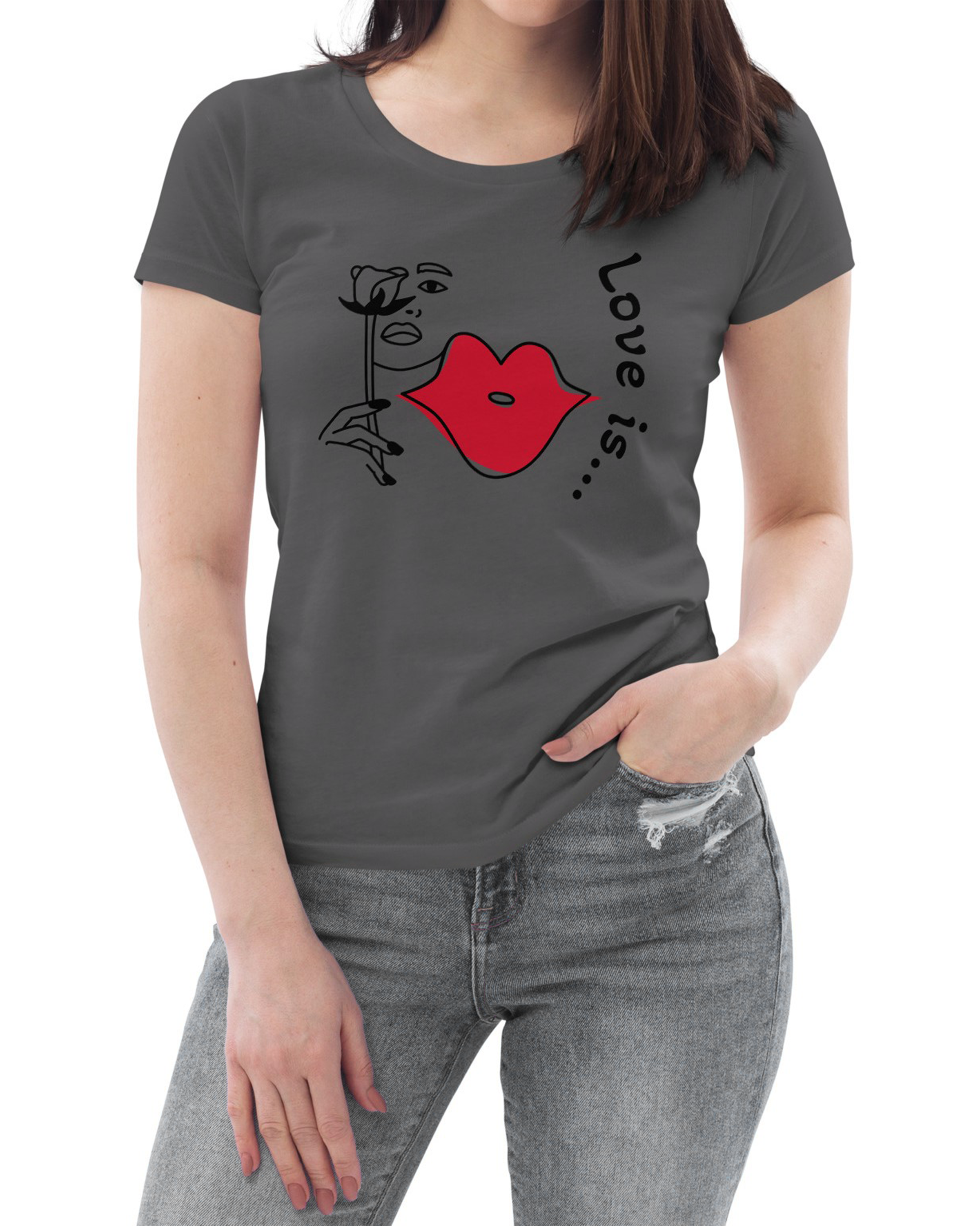 T-shirt moulant écologique femme anthracite - Love is...#couleur_anthracite