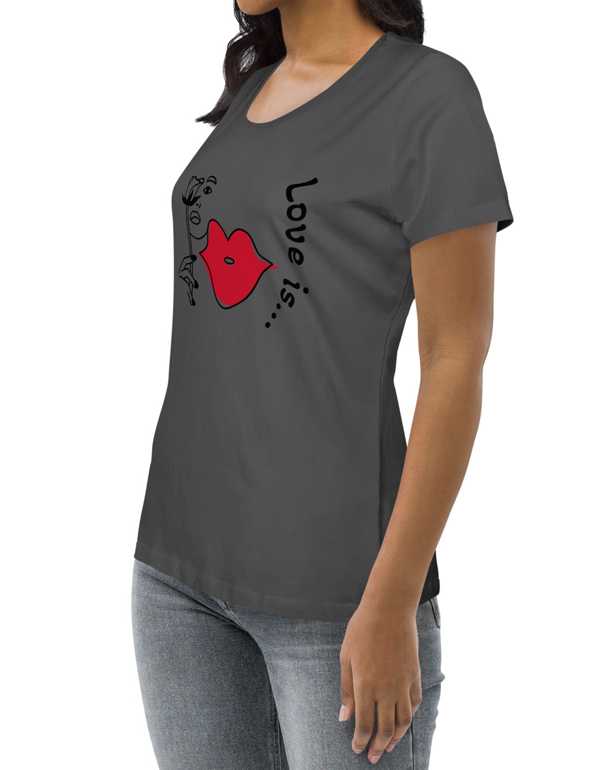 T-shirt moulant écologique femme anthracite - Love is...#couleur_anthracite