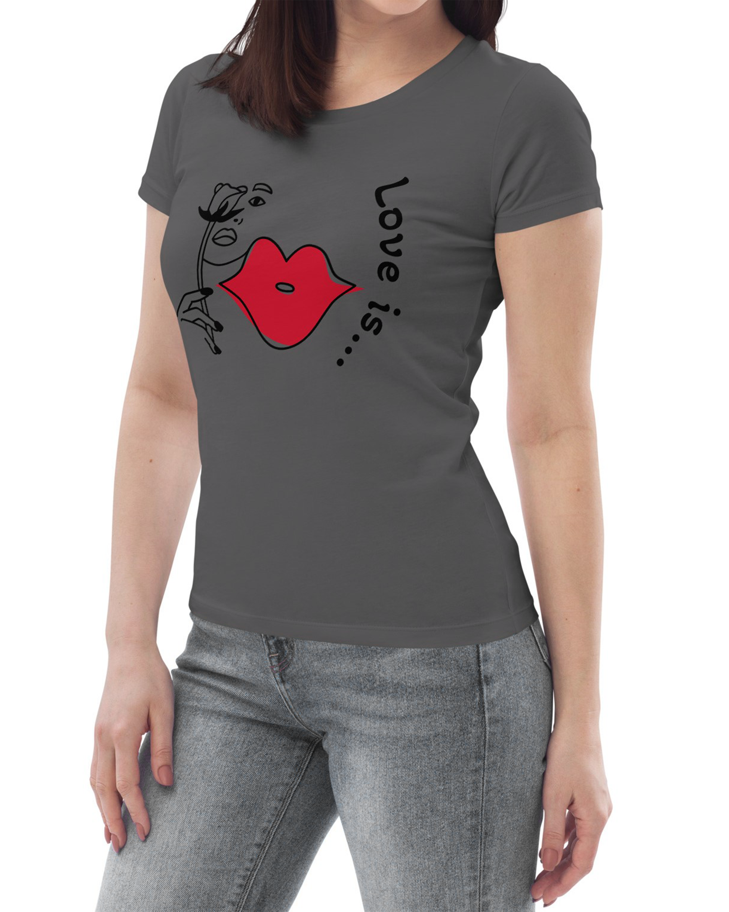 T-shirt moulant écologique femme anthracite - Love is...#couleur_anthracite