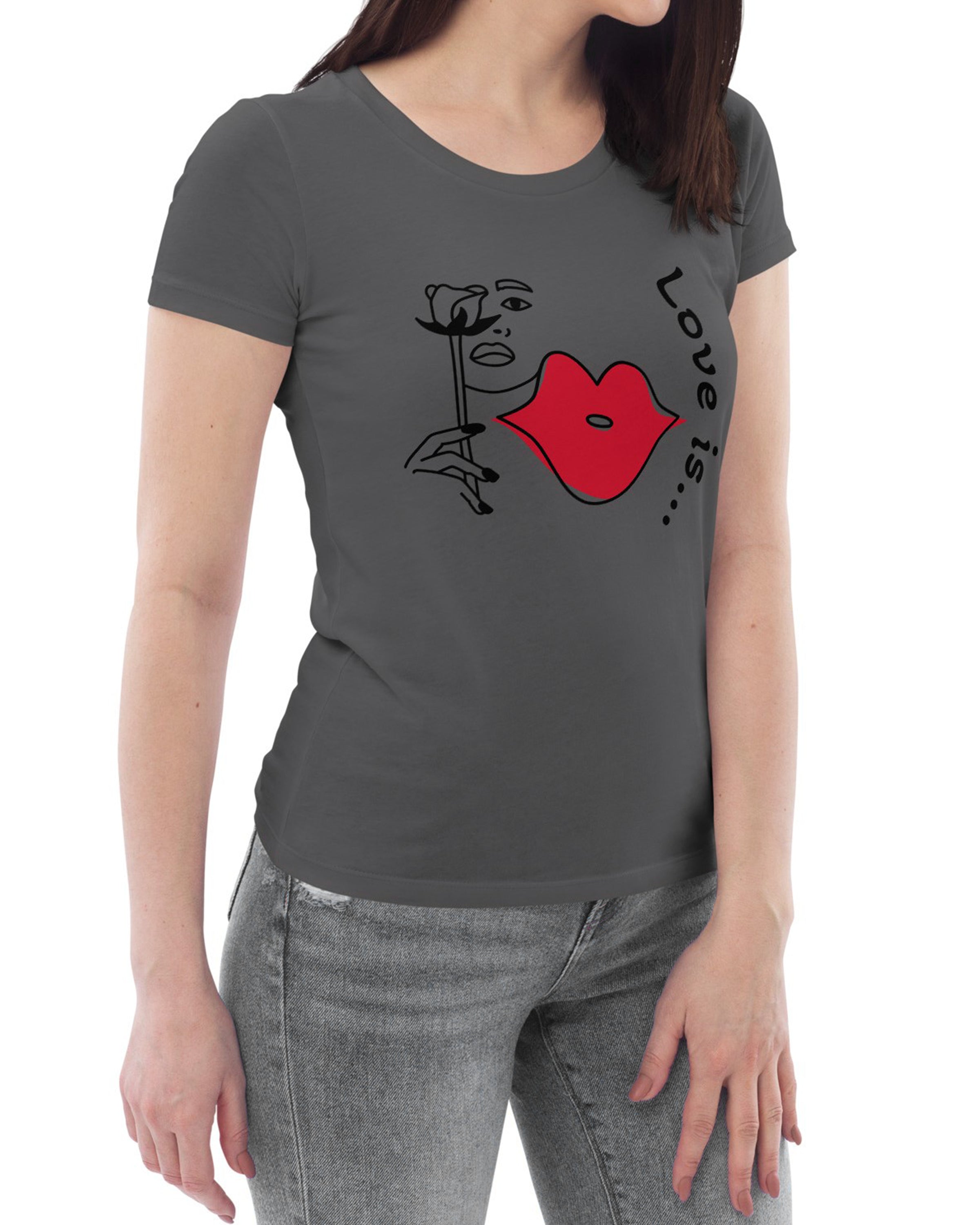 T-shirt moulant écologique femme anthracite - Love is...#couleur_anthracite