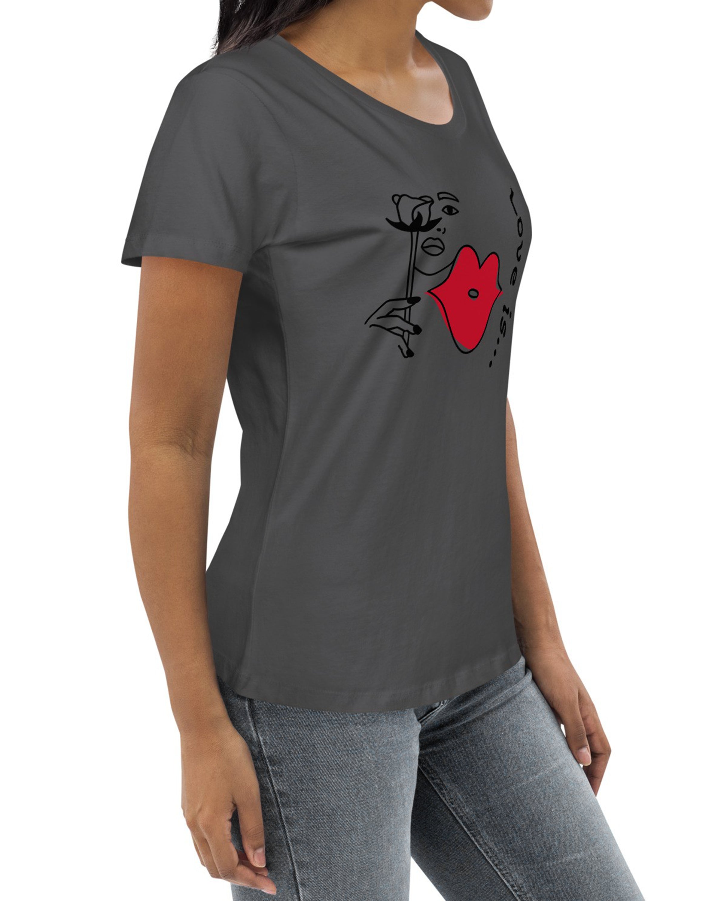 T-shirt moulant écologique femme anthracite - Love is...#couleur_anthracite