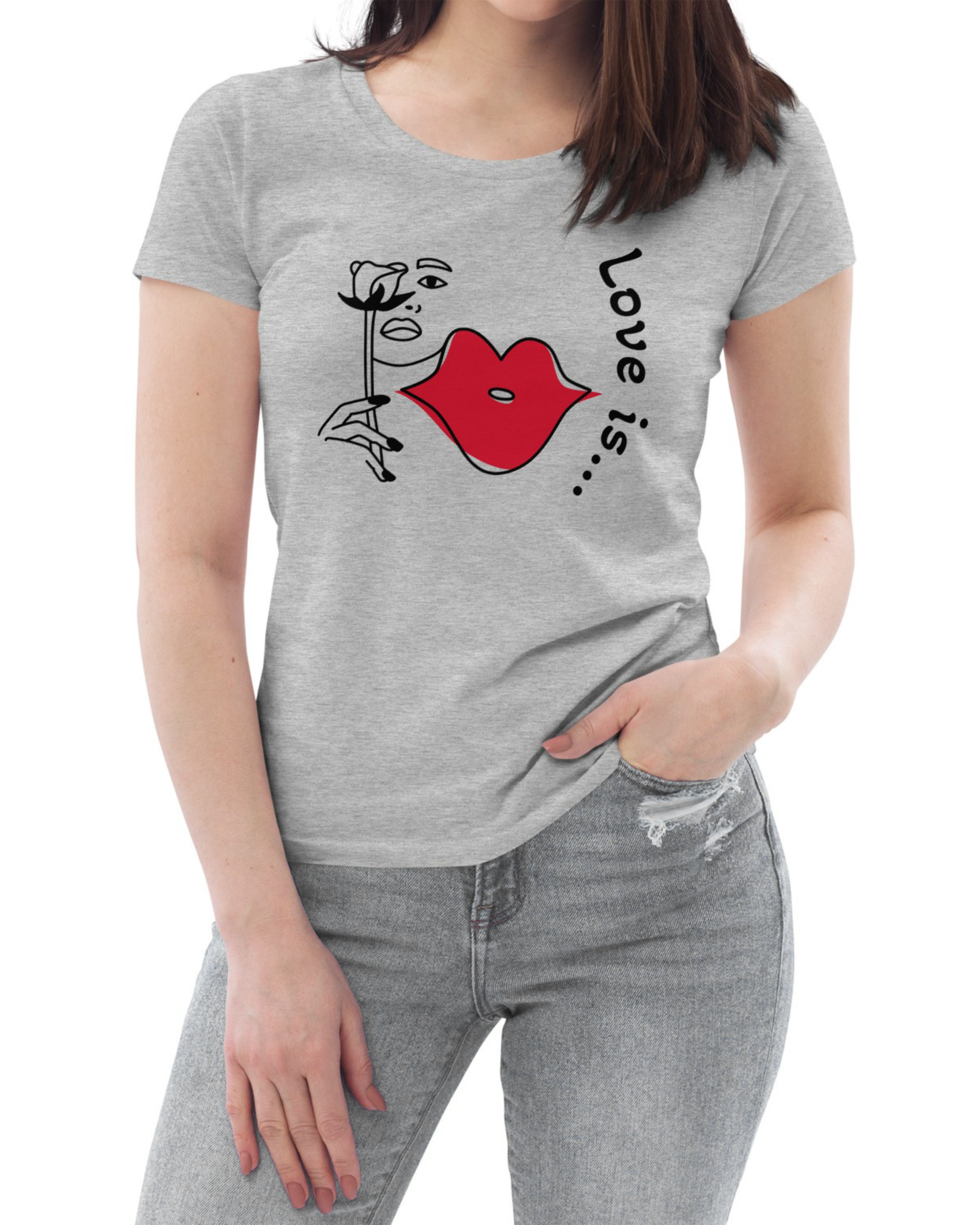 T-shirt moulant écologique femme gris chiné - Love is...#couleur_gris chiné