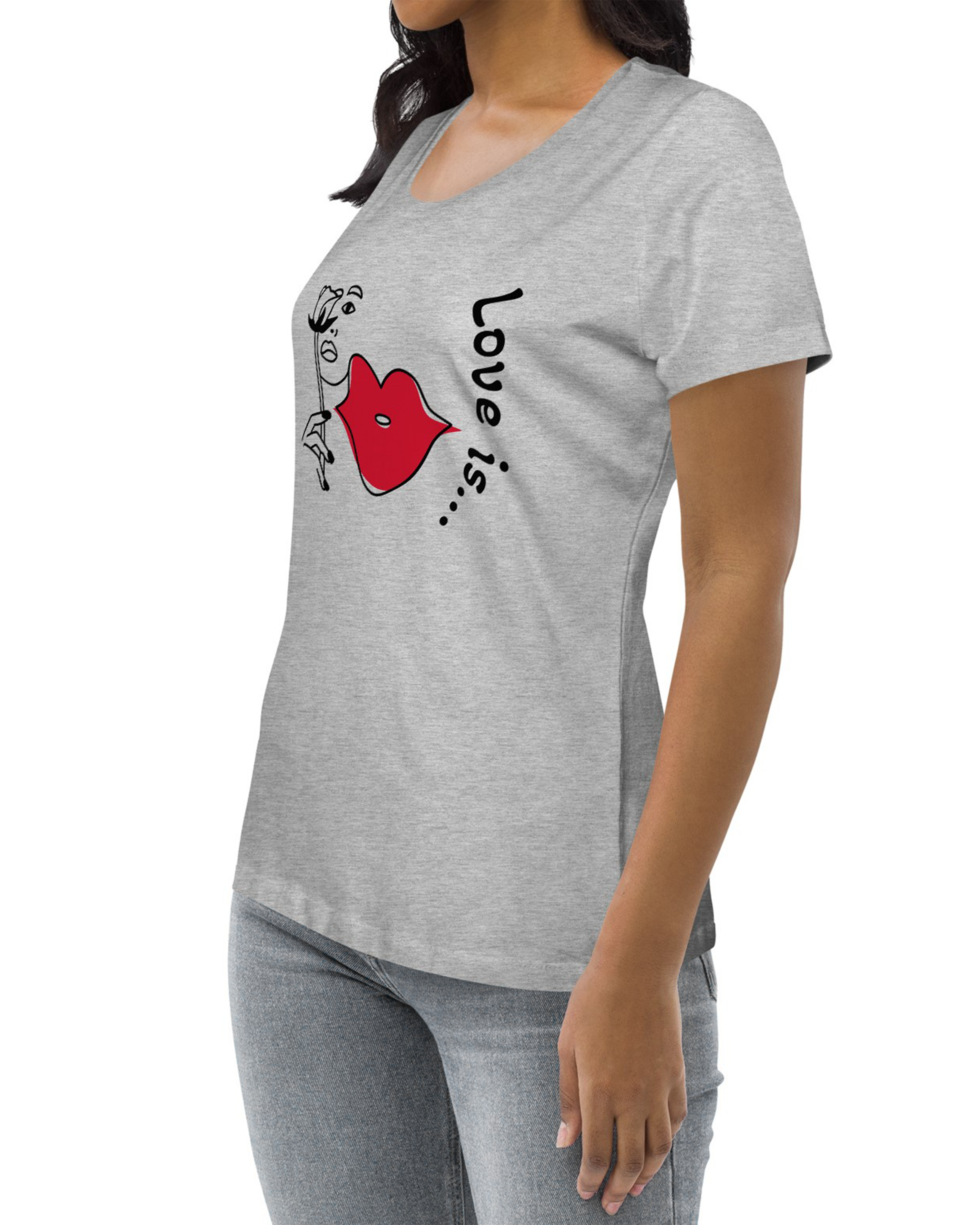 T-shirt moulant écologique femme gris chiné - Love is...#couleur_gris chiné
