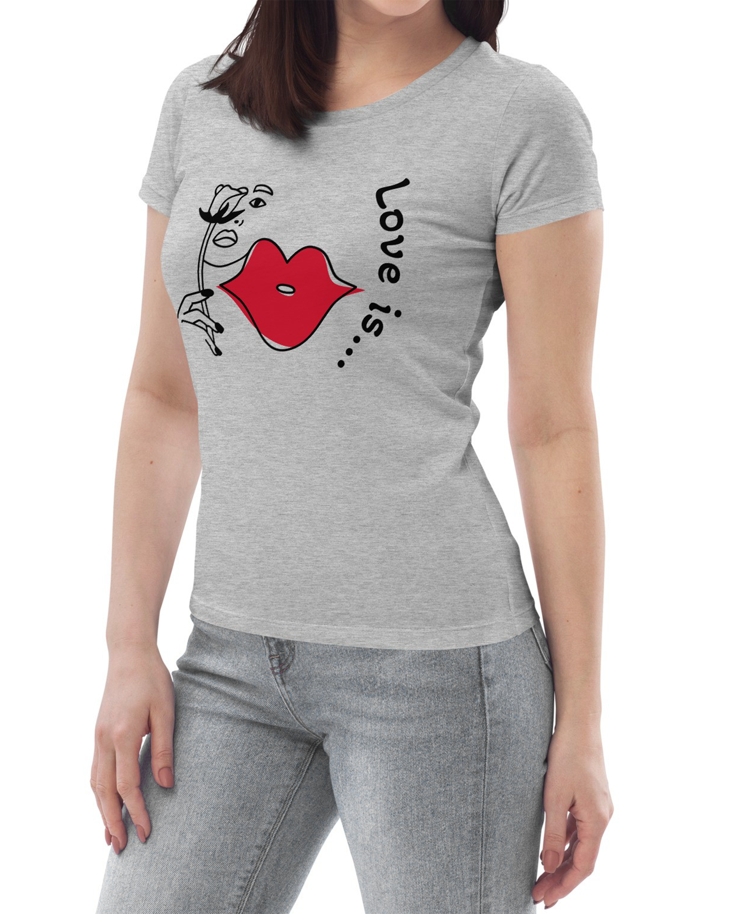 T-shirt moulant écologique femme gris chiné - Love is...#couleur_gris chiné