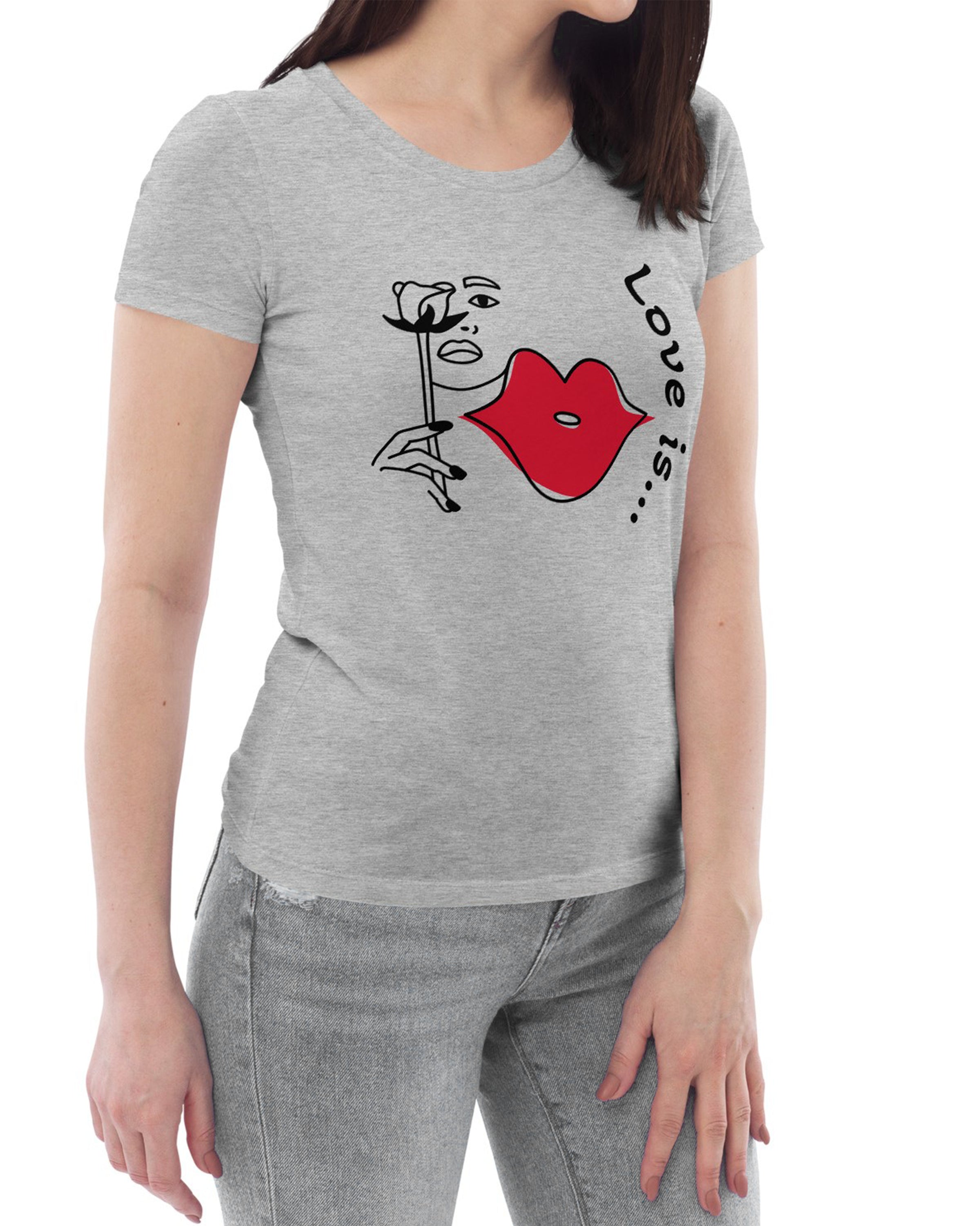 T-shirt moulant écologique femme gris chiné - Love is...#couleur_gris chiné