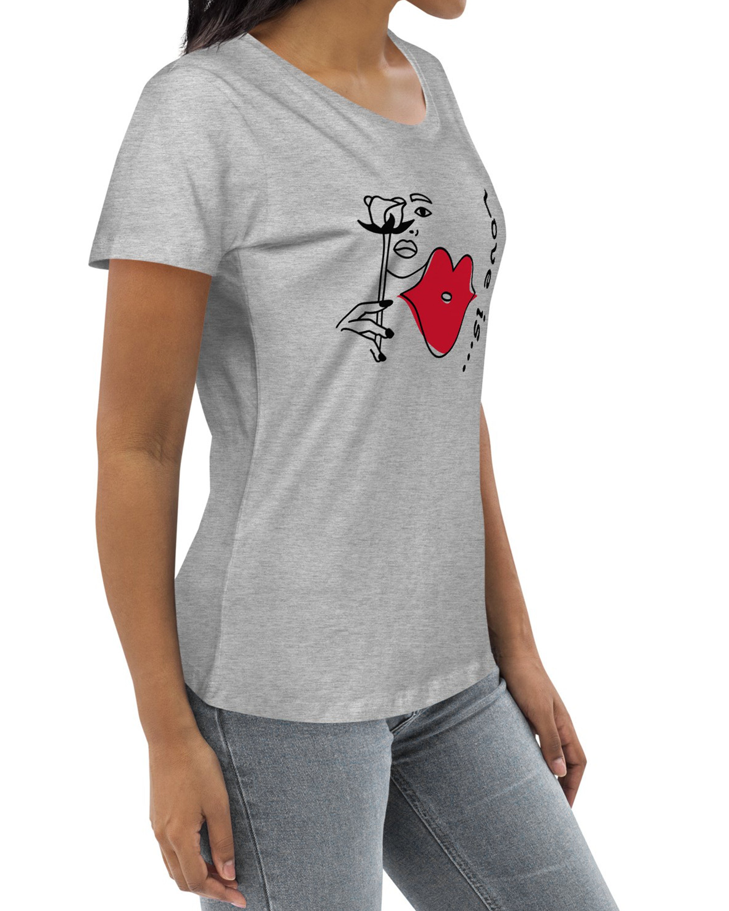 T-shirt moulant écologique femme gris chiné - Love is...#couleur_gris chiné