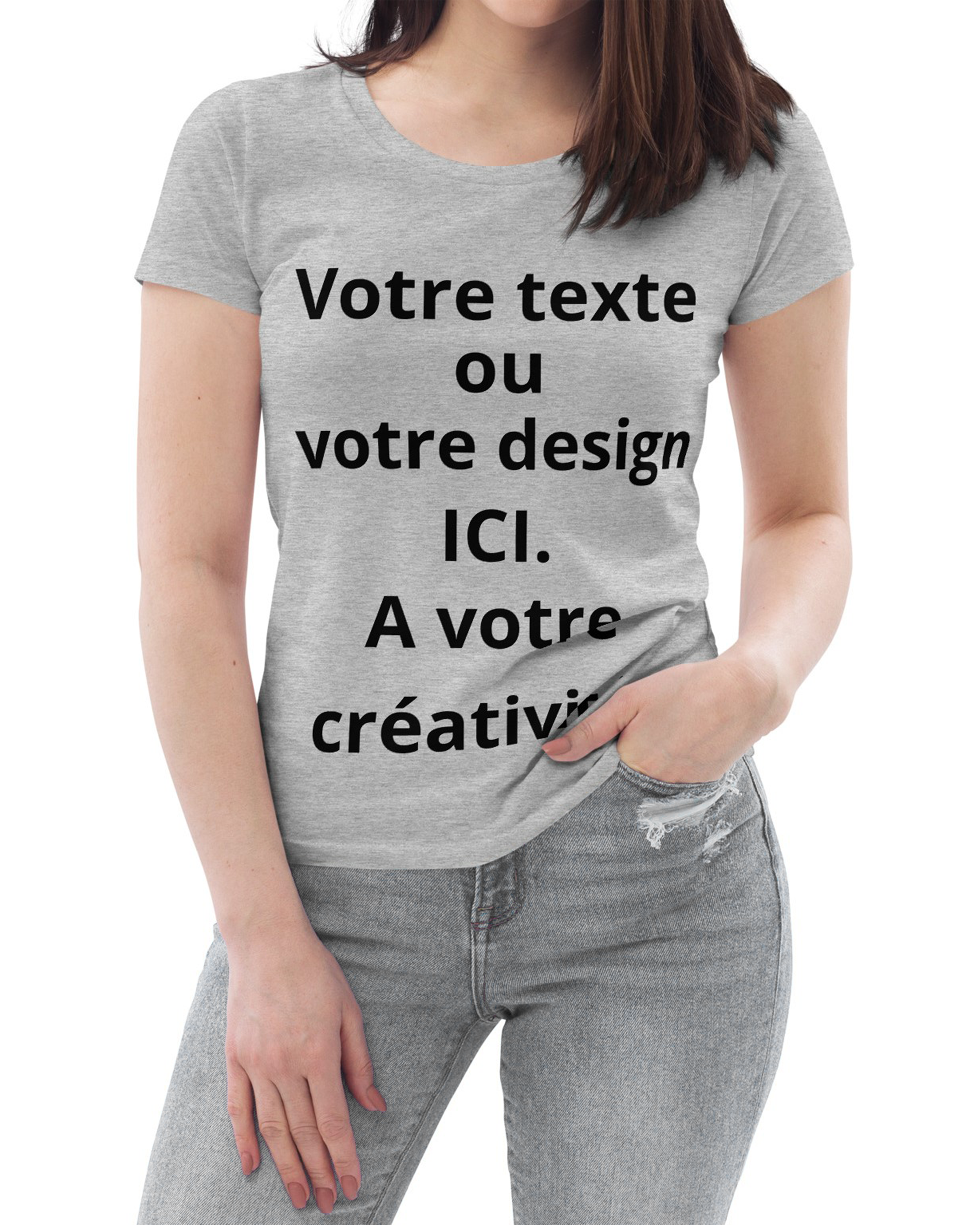 T-shirt moulant écologique femme gris chiné - Personnalisable#couleur_gris chiné